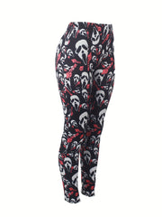 Skull Print Plus Size Leggings Medium Stretch Skinny Casual Leggings