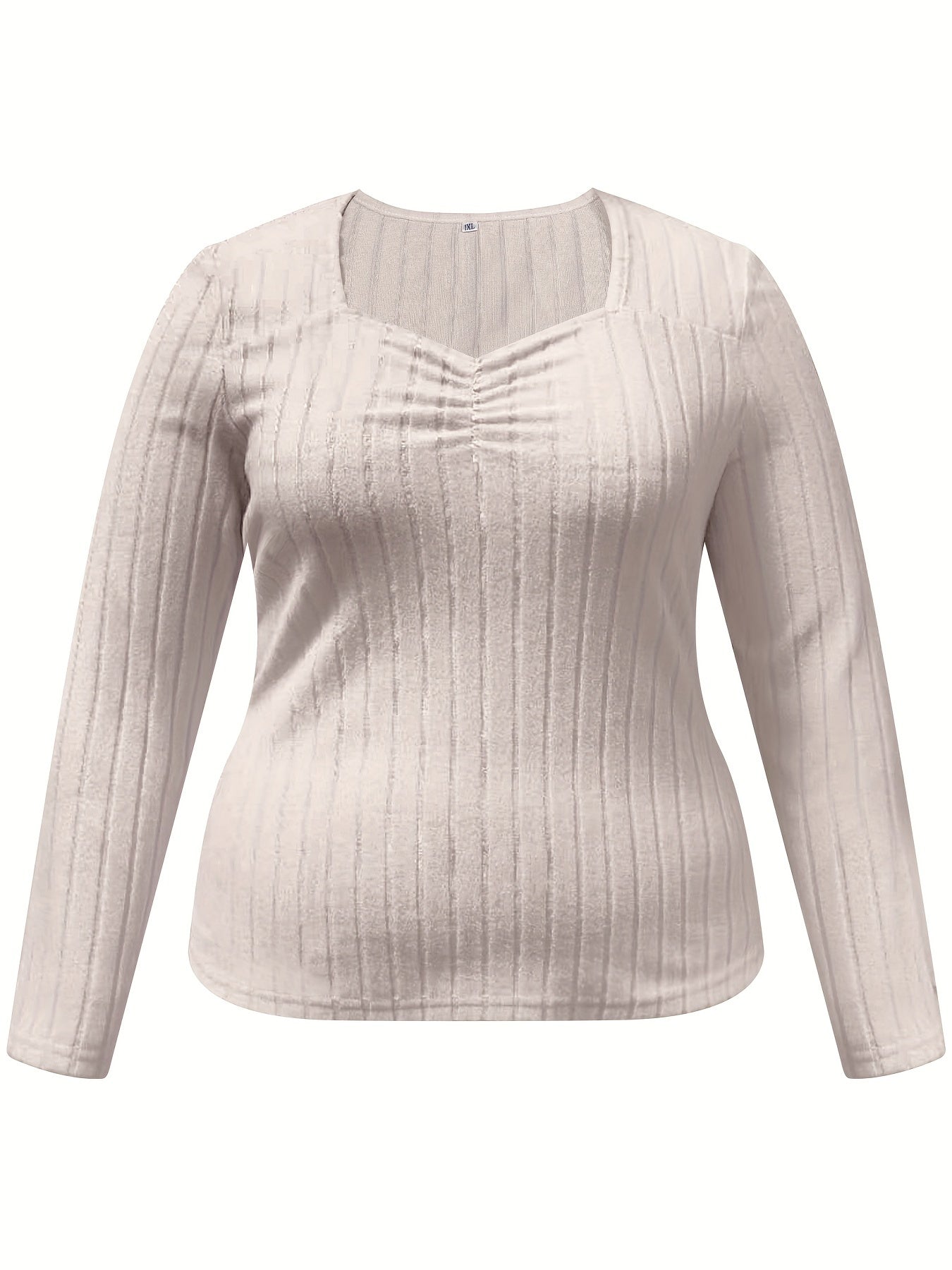  Ribbed Long Sleeve Sweetheart Neck Sweater