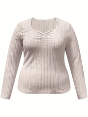  Ribbed Long Sleeve Sweetheart Neck Sweater