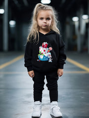 Girls Cartoon Cake Hooded Sweatshirt Set Long Sleeve Solid Sweatpants