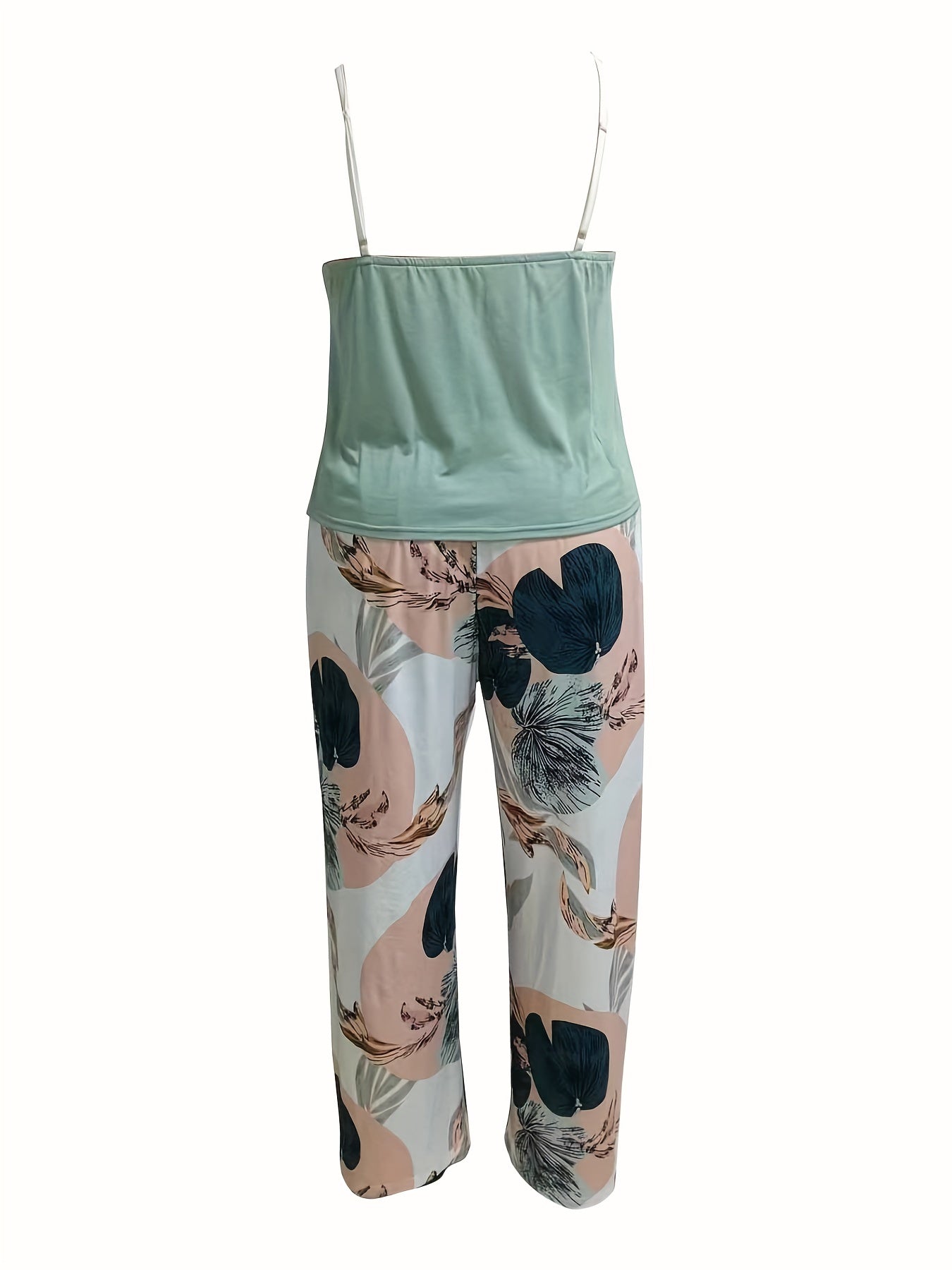 V Neck Cami Top & Tropical Print Pants Set