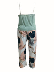  V Neck Cami Top & Tropical Print Pants Set