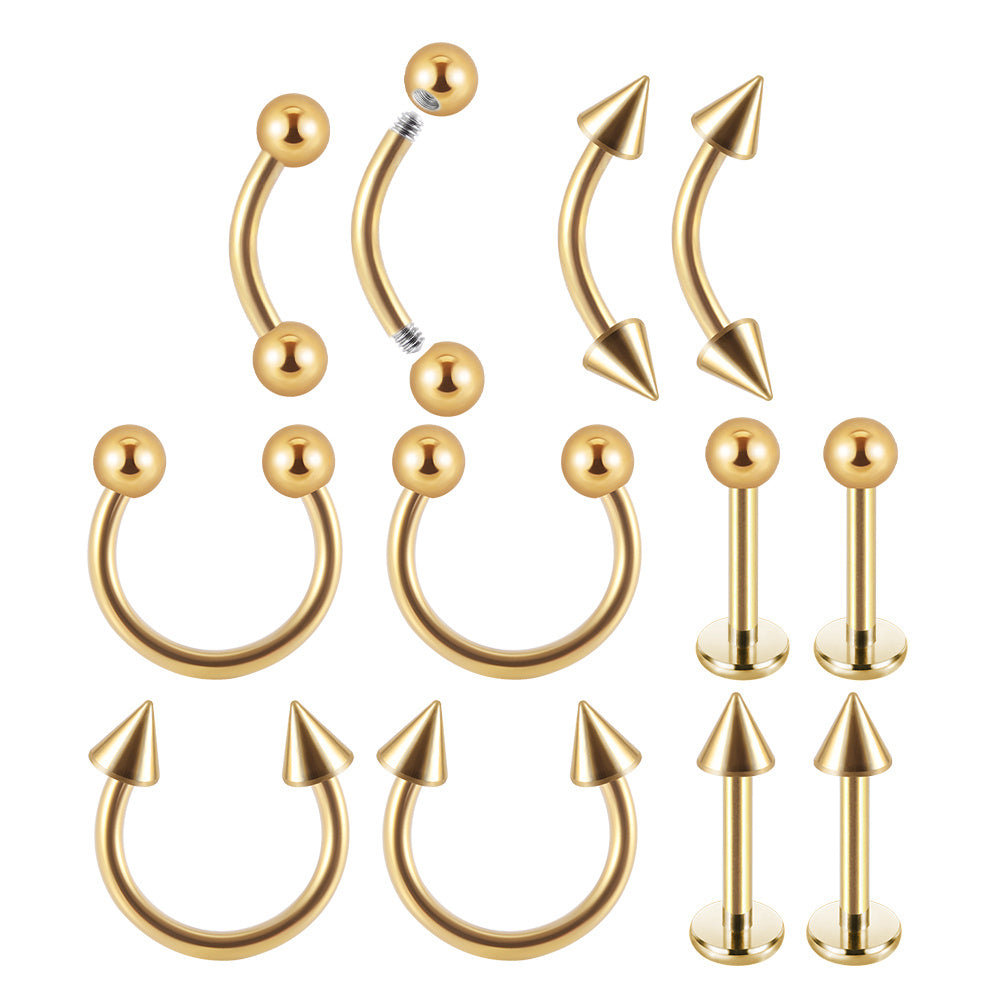 12PC Stainless Steel Body Piercing Jewelry Set 16G Nose Lip Tongue Cartilage