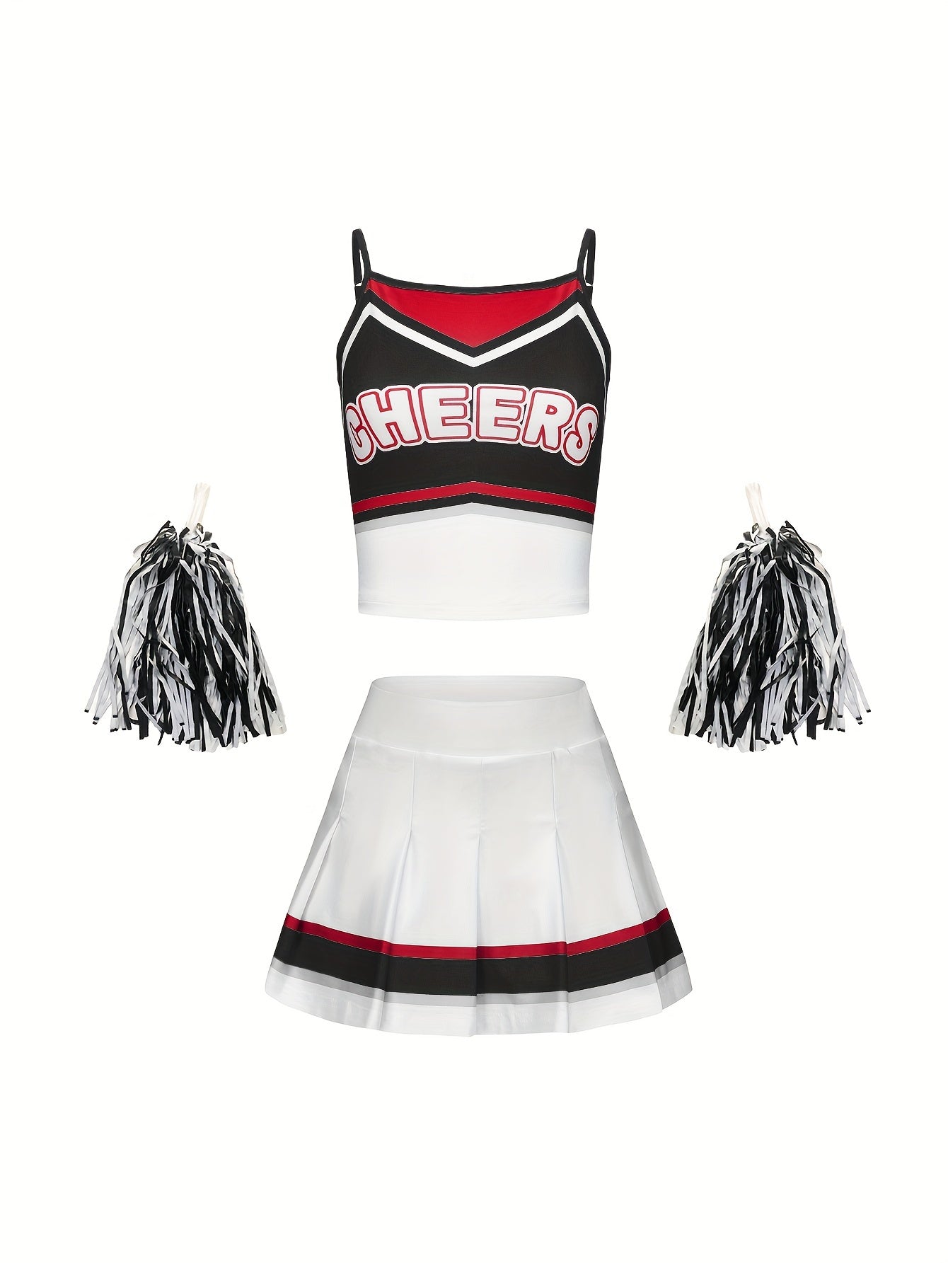 3pcs Girls Cheerleading Outfits With Poms For Sports Performance