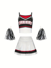 3pcs Girls Cheerleading Outfits With Poms For Sports Performance