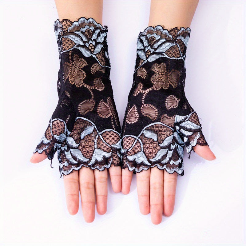 Floral Lace Fingerless Gloves for Outdoor Sun Protection
