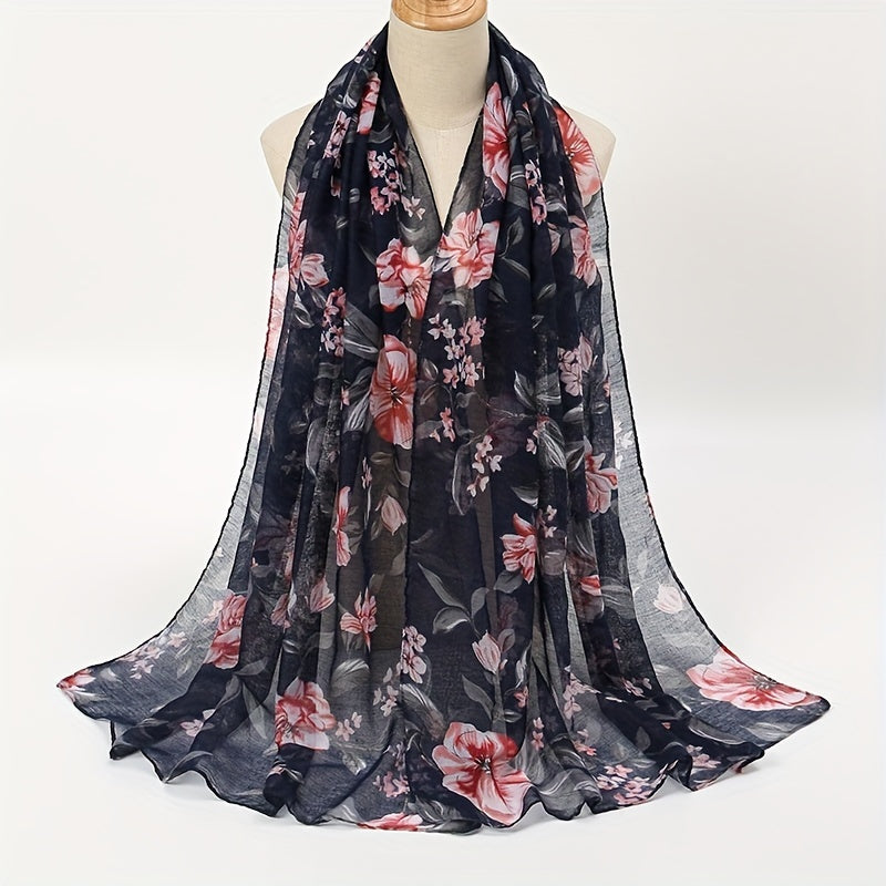 Vintage Floral Print Scarf Windproof Shawl Women Head Wrap
