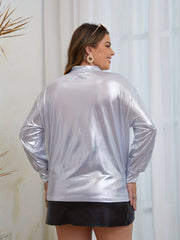  Casual Blouse Women's Plus Solid Shinny Long Sleeve Knot Slight Stretc