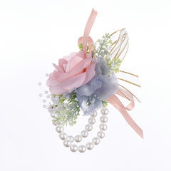 Faux Pearl Bracelet Wedding Corsage Fabric Hand Flowers