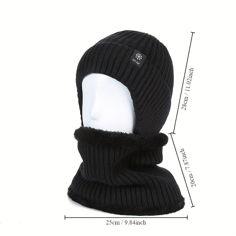 Warm Knitted Beanie Hat & Scarf Set with Ear Protection
