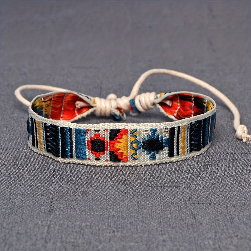 Men's Folk And Linen Bracelet Retro Embroidery Hippie Friendship Wrap Bracelet