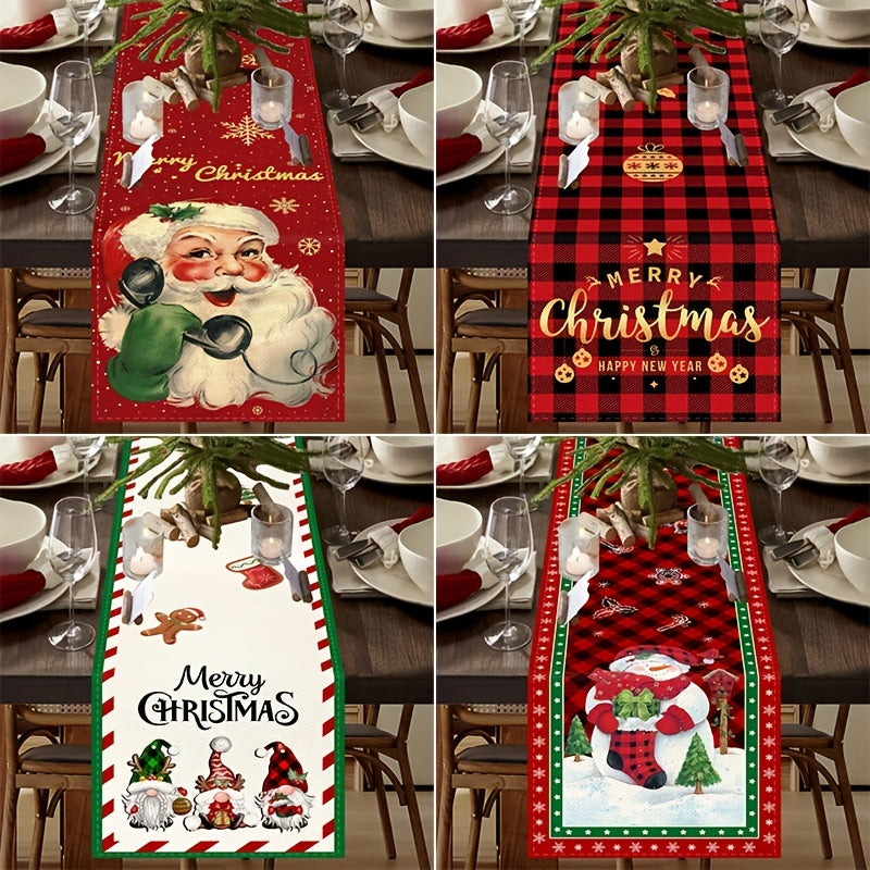 Red Plaid Santa Claus Table Runner - Christmas Decor