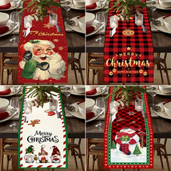Red Plaid Santa Claus Table Runner - Christmas Decor