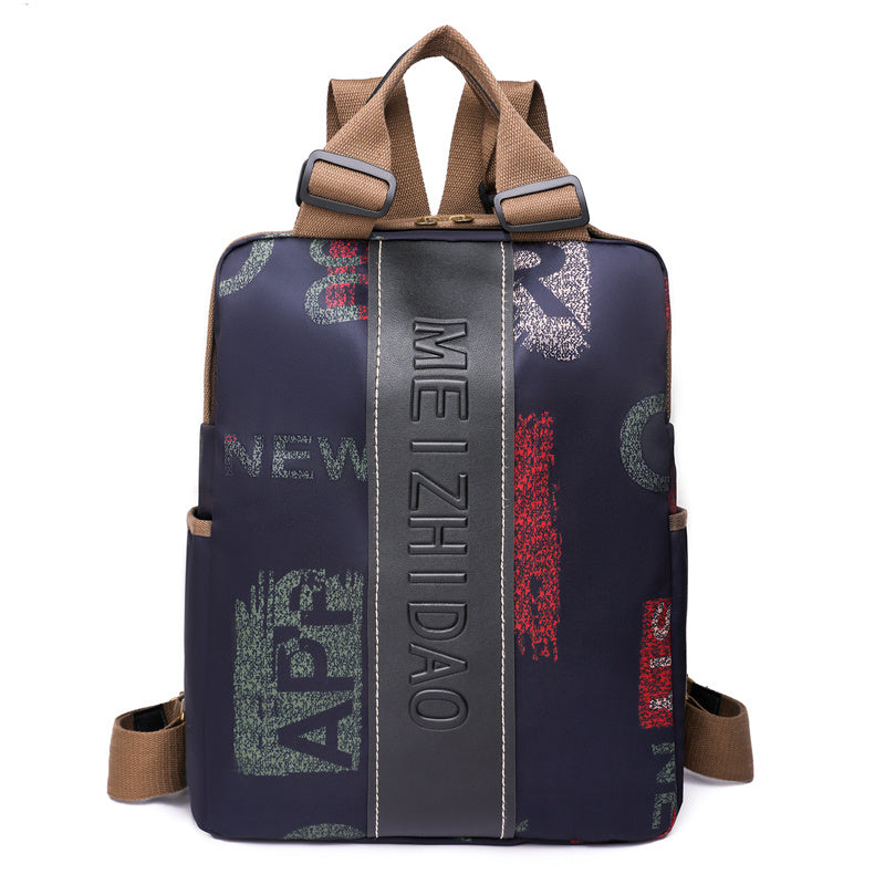 Flower Print Nylon Backpack Large Capacity Laptop Bag with Adjustable Strap