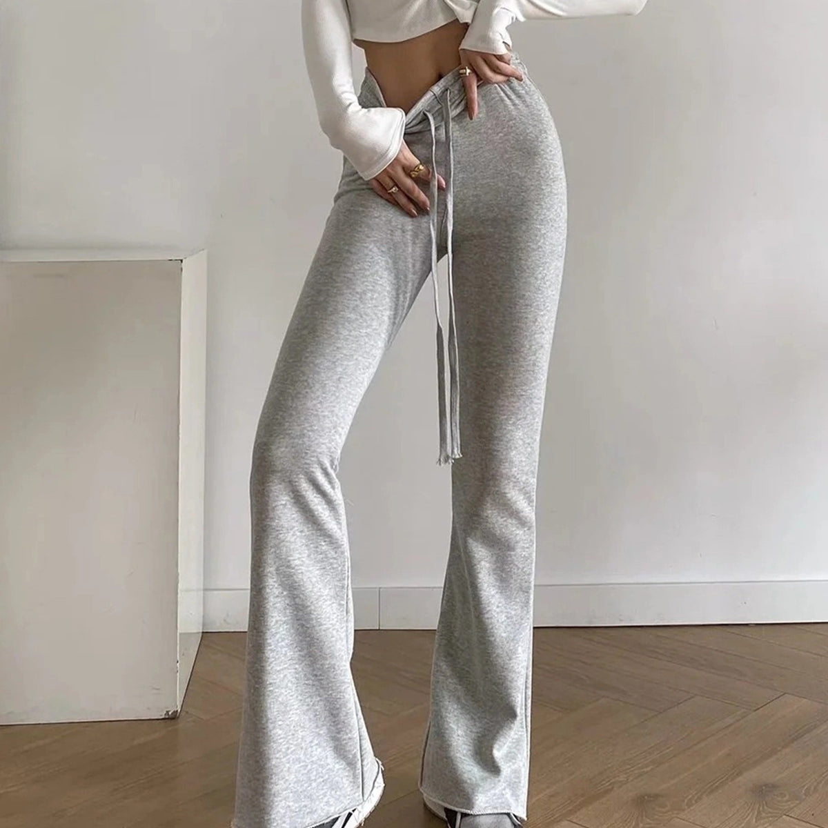 Flared Yoga Pants High Waist Drawstring Elastic Waist Sports Trousers