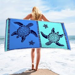 Sea Turtle Sandproof Beach Towel Green Pattern Vacation Beach Blanket