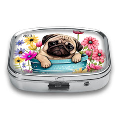 Pug Medicine Box 2 Compartments Square Mini Portable Pocket Wallet Medicine Box