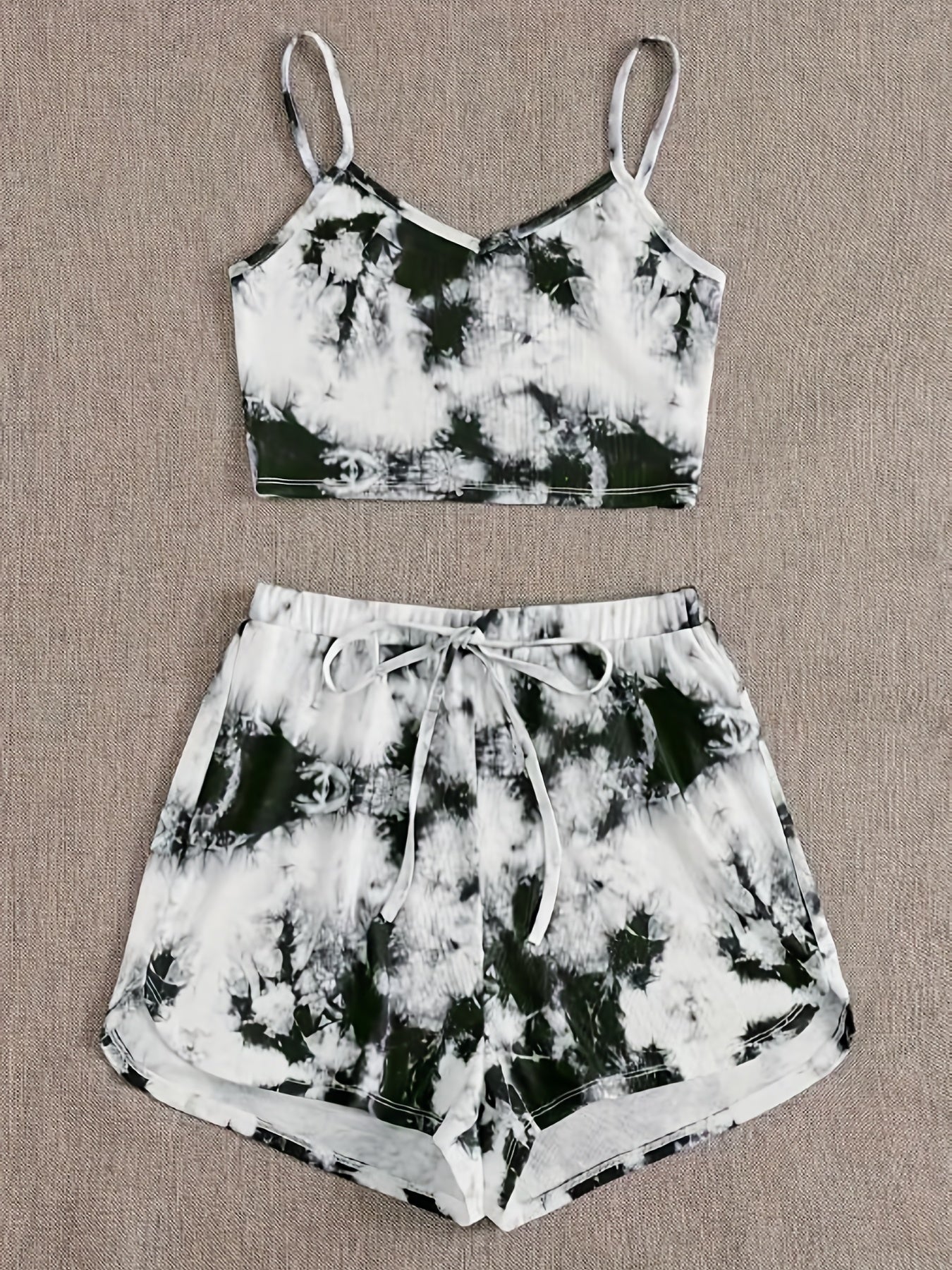  Tie Dye Crop Cami & Tie Shorts Pajama Set