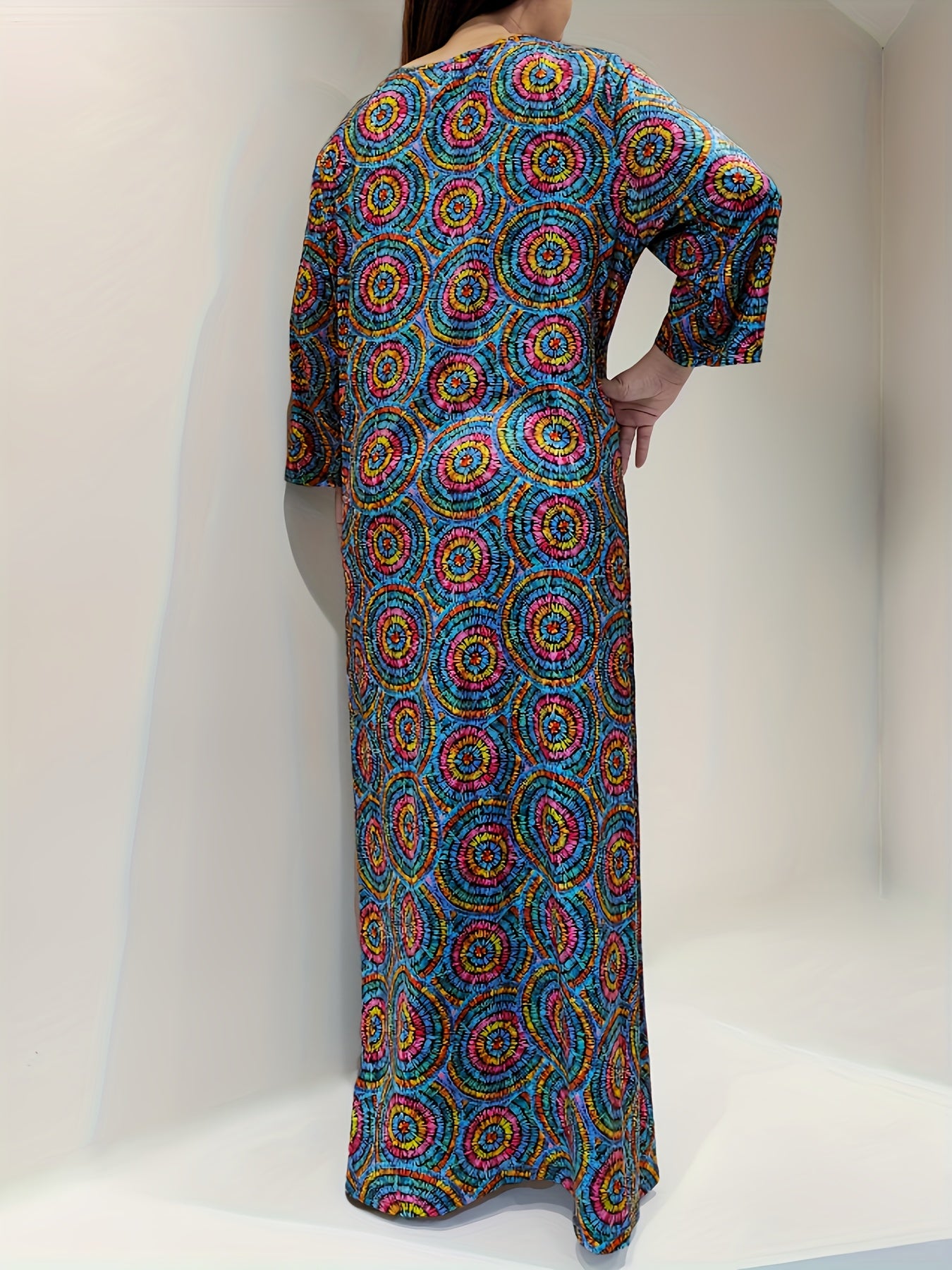 Casual Lounge Dress Women's Plus Allover Print Long Sleeve