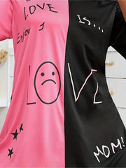  Colorblock Sleep Dress Short Sleeve High Stretch Nightdress