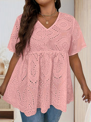  Eyelet Embroidered V Neck Top