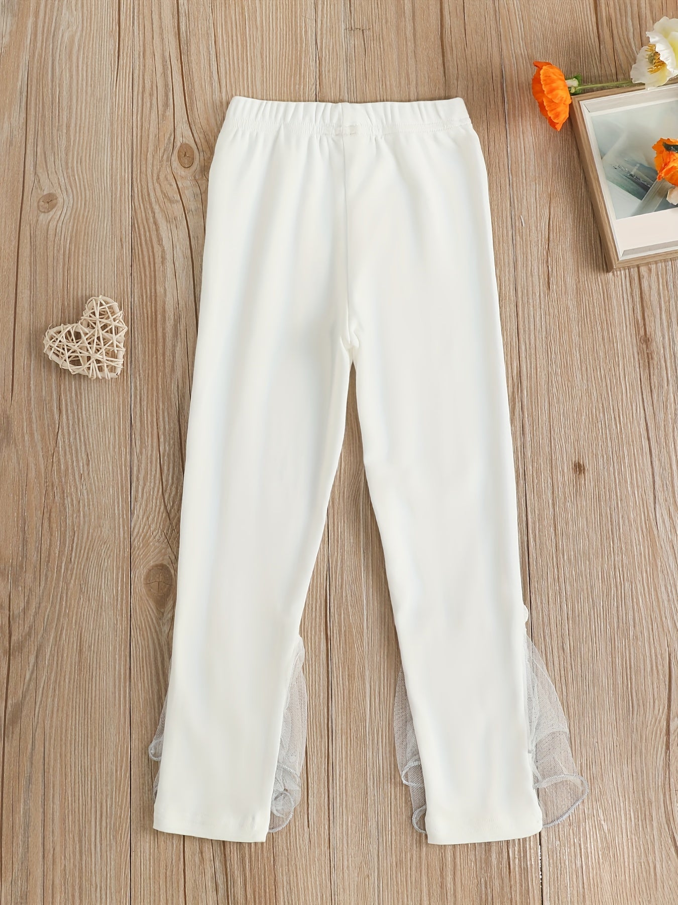 Girls Ruffle Mesh Trim Leggings With Bowknot