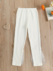 Girls Ruffle Mesh Trim Leggings With Bowknot