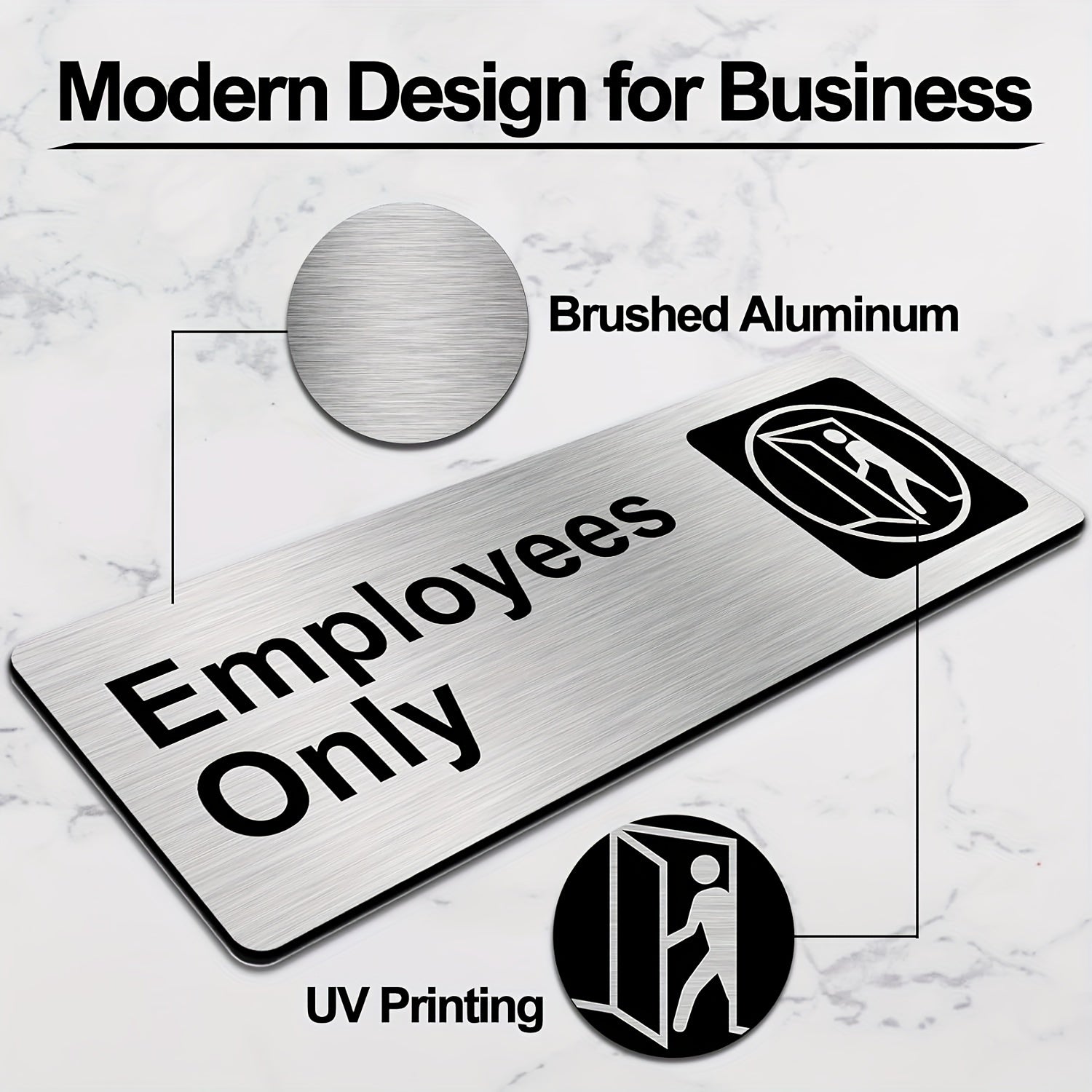 Employees Sign 22.86 X 7.62 cm Brushed Aluminum Self-adhesive Silver