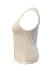  Solid Waffle Round Neck Tank Top
