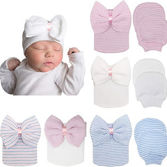 Baby Girls' Knit Bow Cap & Mittens Set for Autumn/Spring