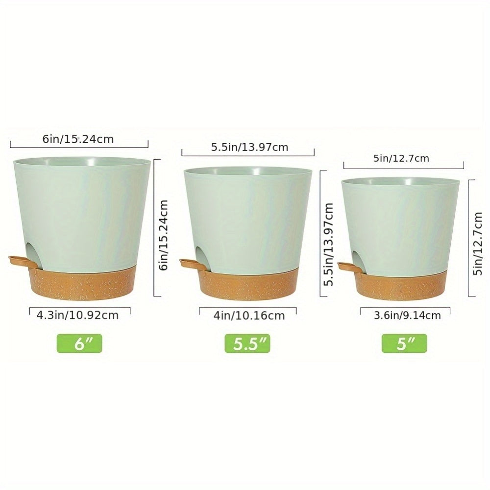 Green Self-Watering Plant Pots Plastic Planters Deep Reservoir