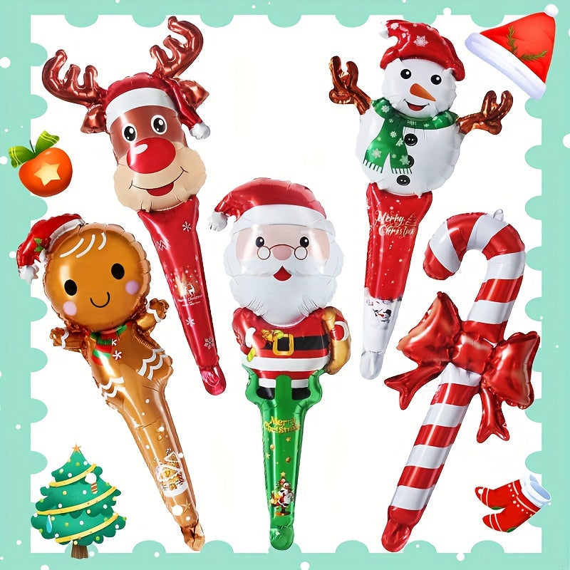 5pcs Christmas Balloons Handheld Stick Aluminum Film Party Decoration