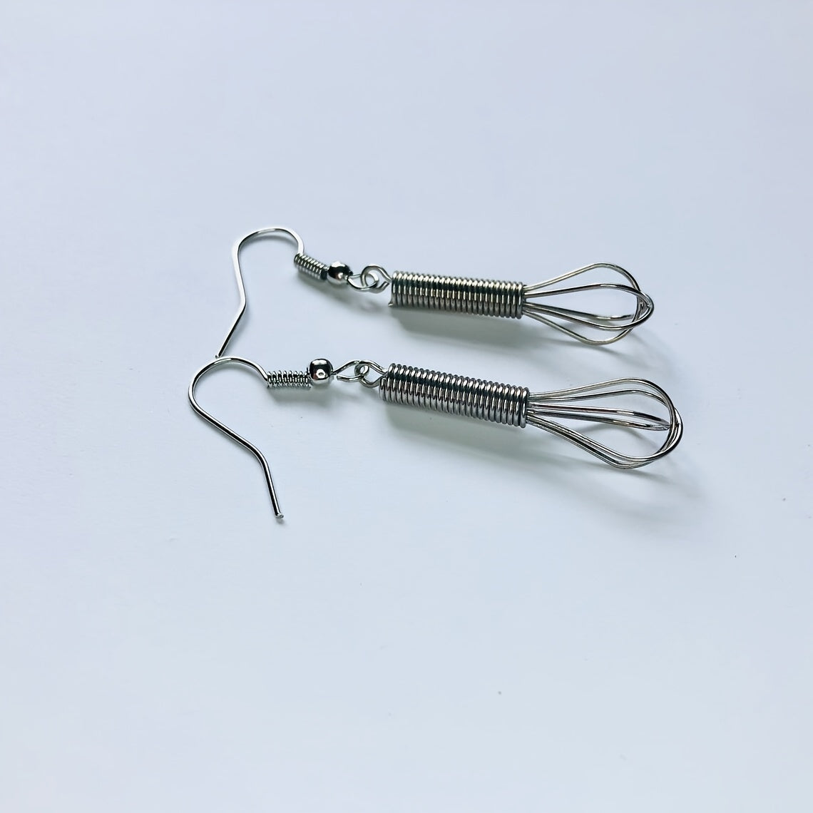 Silver Wire Wrapped Whisk Dangle Earrings Foodie Cooking Chef Gift