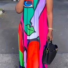  Abstract Figure Print Maxi Tank Dress