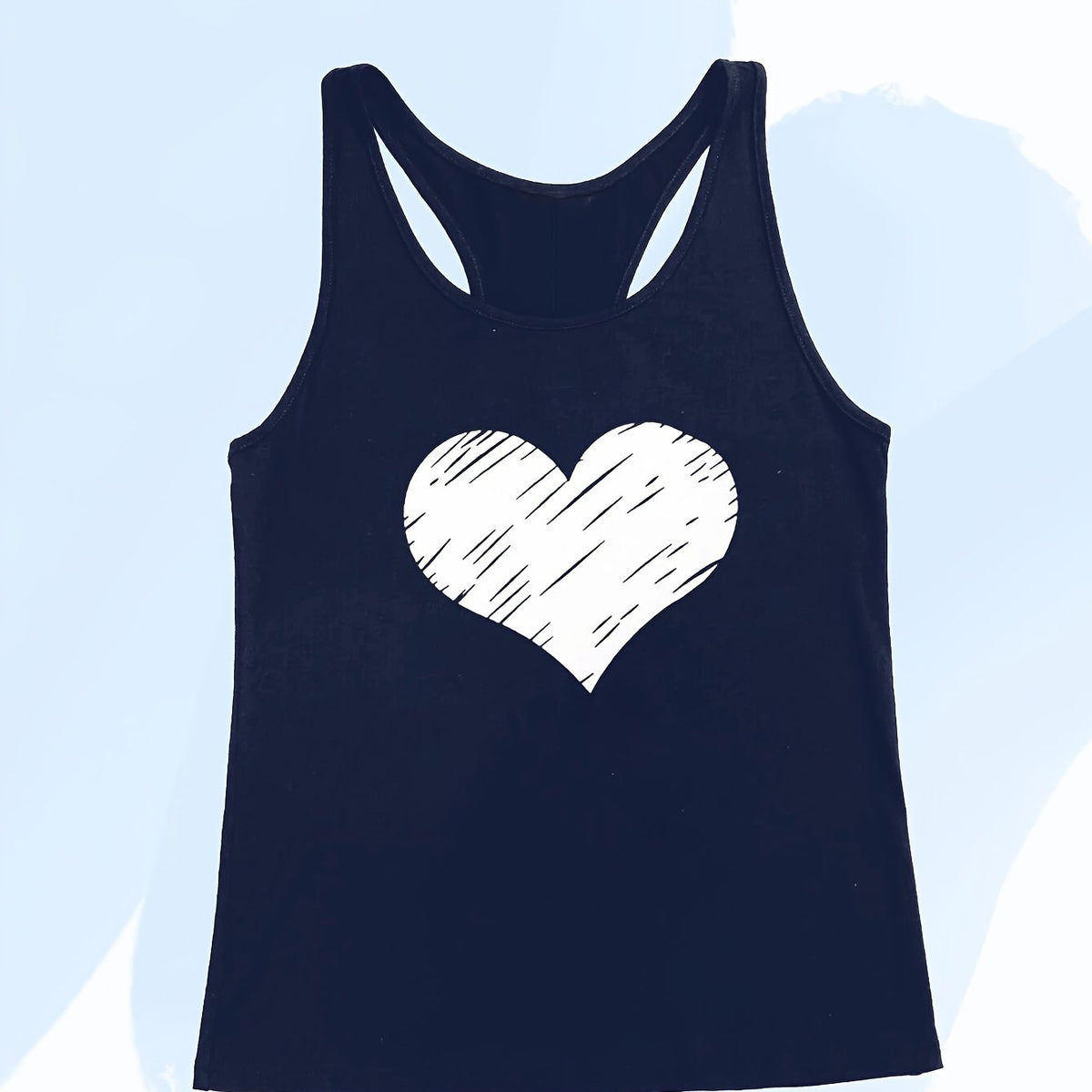  Casual Heart Print Tank Top Women's Plus Round Neck Racer Back Tank