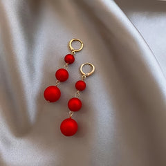 Festive Red Ball Tassel Earrings 18K Plated Jewelry