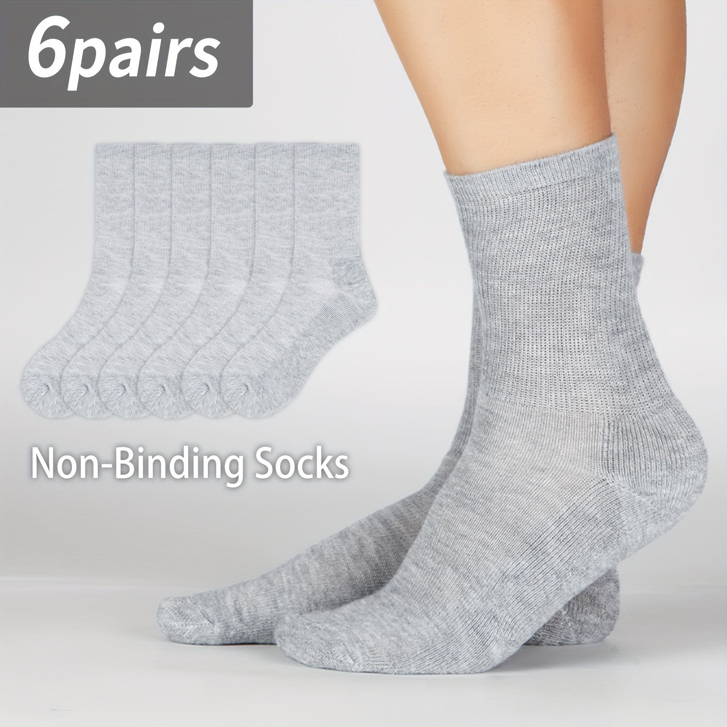 6 Pairs Women'S Knee High Diabetic Non Binding Socks