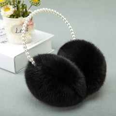 Women's Faux Fur Winter Ear Warmers with Beads & Pom Pom