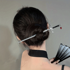 Crystal-Inlaid Sword Shape Hairpin Ponytail Holder