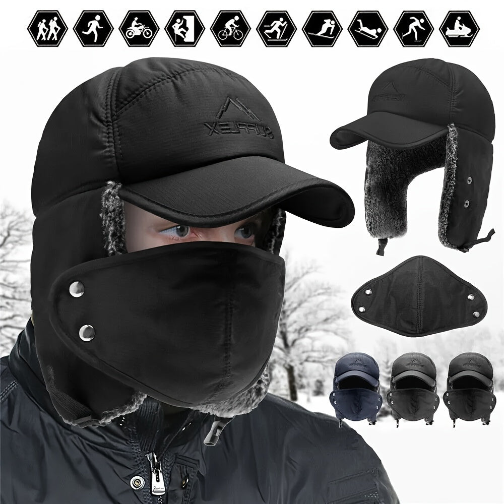Winter Trooper Hat Waterproof Skiing Hat with Detachable Face Mask