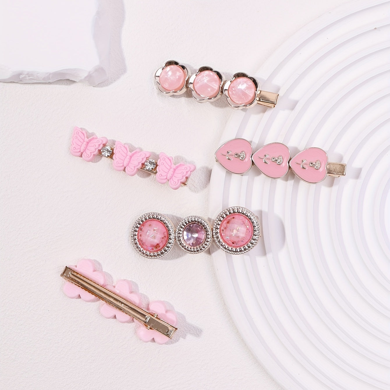 5pcs Sweet Pink Flower Hair Clip for Women Girls