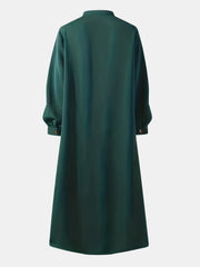  Lantern Sleeve Maxi Shirt Dress With Pockets