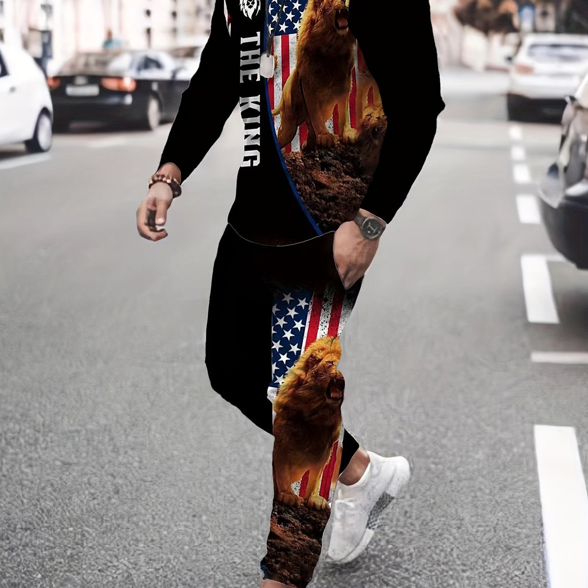 Lion Flag Pattern Long Sleeve T-shirt & Sweatpants Set