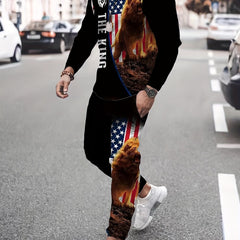 Lion Flag Pattern Long Sleeve T-shirt & Sweatpants Set