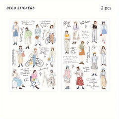 2 Sheets PET Waterproof Stickers Girl Dressing DIY Notebook Material Stickers