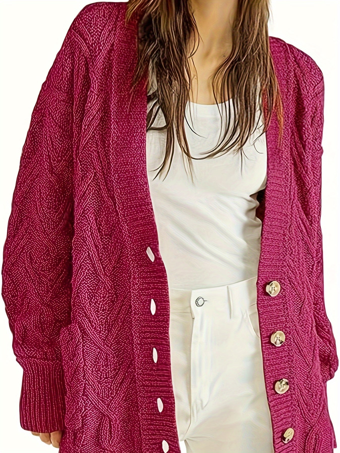  Women's Cable Knit Cardigan with Pockets