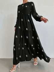  Floral Print Long Sleeve Maxi Smock Dress