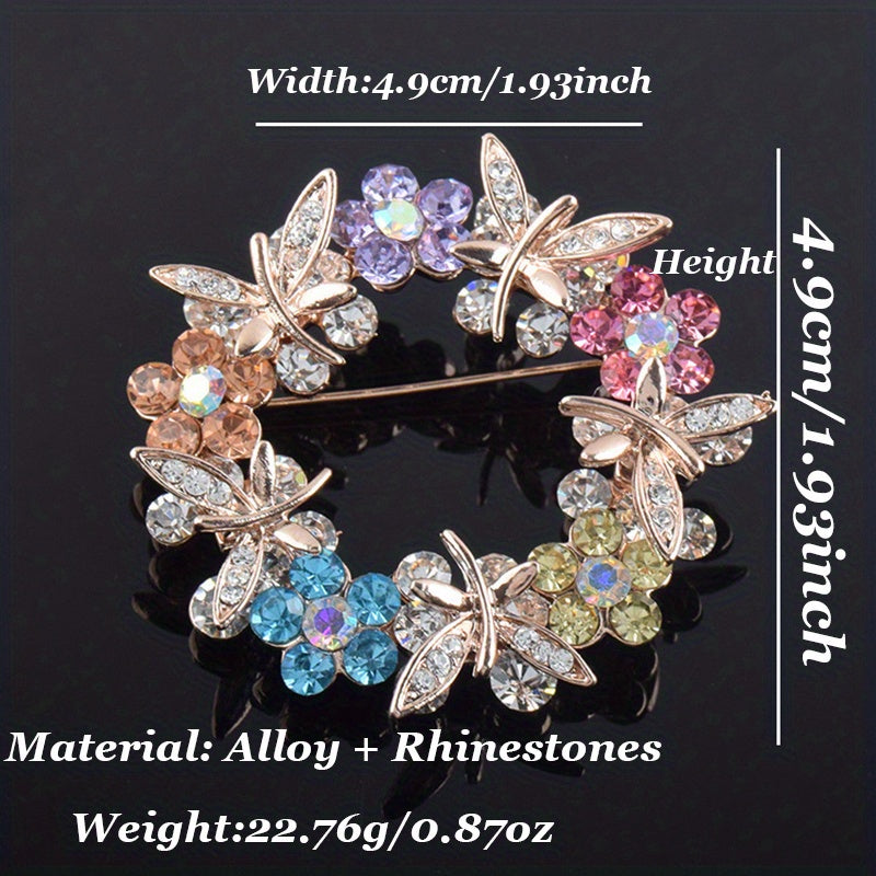 Men's Crystal Rhinestone Floral Brooch Silk Scarf Accessory