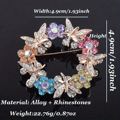 Men's Crystal Rhinestone Floral Brooch Silk Scarf Accessory