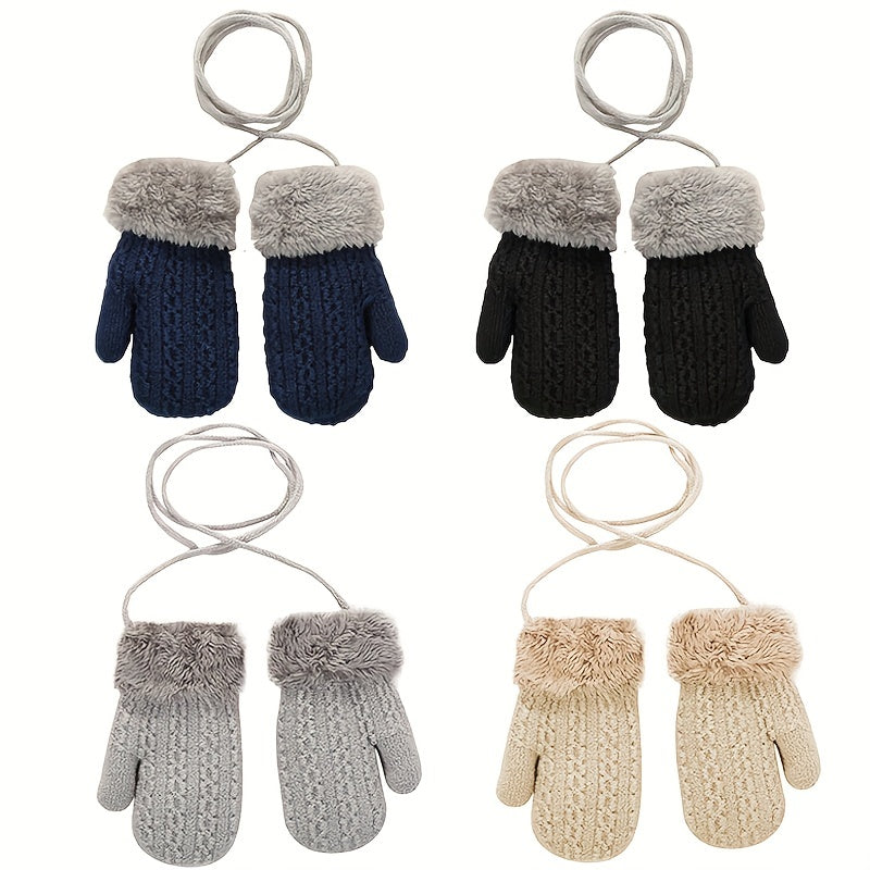 Kids Warm Knitted Gloves Double Layer Padded Thick Winter Outdoor Gloves